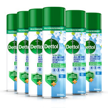 Dettol Antibacterial All In One Disinfectant Spray Crisp Linen 300ml 6 x 300ml Total 18L Household Sanitizer Hard Surfaces and Upholstery No Wiping R