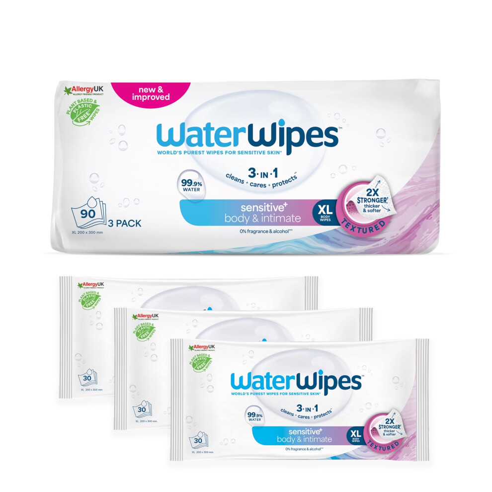 Waterwipes Sensitive Body Intimate Wipes 90 Wipes 3 Packs 3In1 Cleans Cares Protects 999 Water Unscented Hygiene Wet Wipes Adult Care