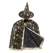 Costumes d'Halloween Cape de Sorcier avec Chapeau pour Enfants Garçons Filles Noir