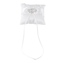 White Double Heart Rhinestone Ring Pillow Wedding Bearer Cushion 10*10cm