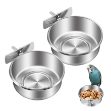 2 Pack Bird Cage Food Water Dispenser Parrot Dish Feeder Cup for Cage, Stainless Steel Holder Container Macaws Ferret Parakeet Cockatiel Budgerigar