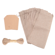 Burlap Wine Bags with Drawstrings, Single Reusable Bottle Covers Ropes and Tags (10 Pcs)