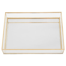 Nordic Retro Storage Tray Gold Rectangle Glass Makeup Organizer Dessert Plate Jewelry Display Home Kitchen Decor(M)