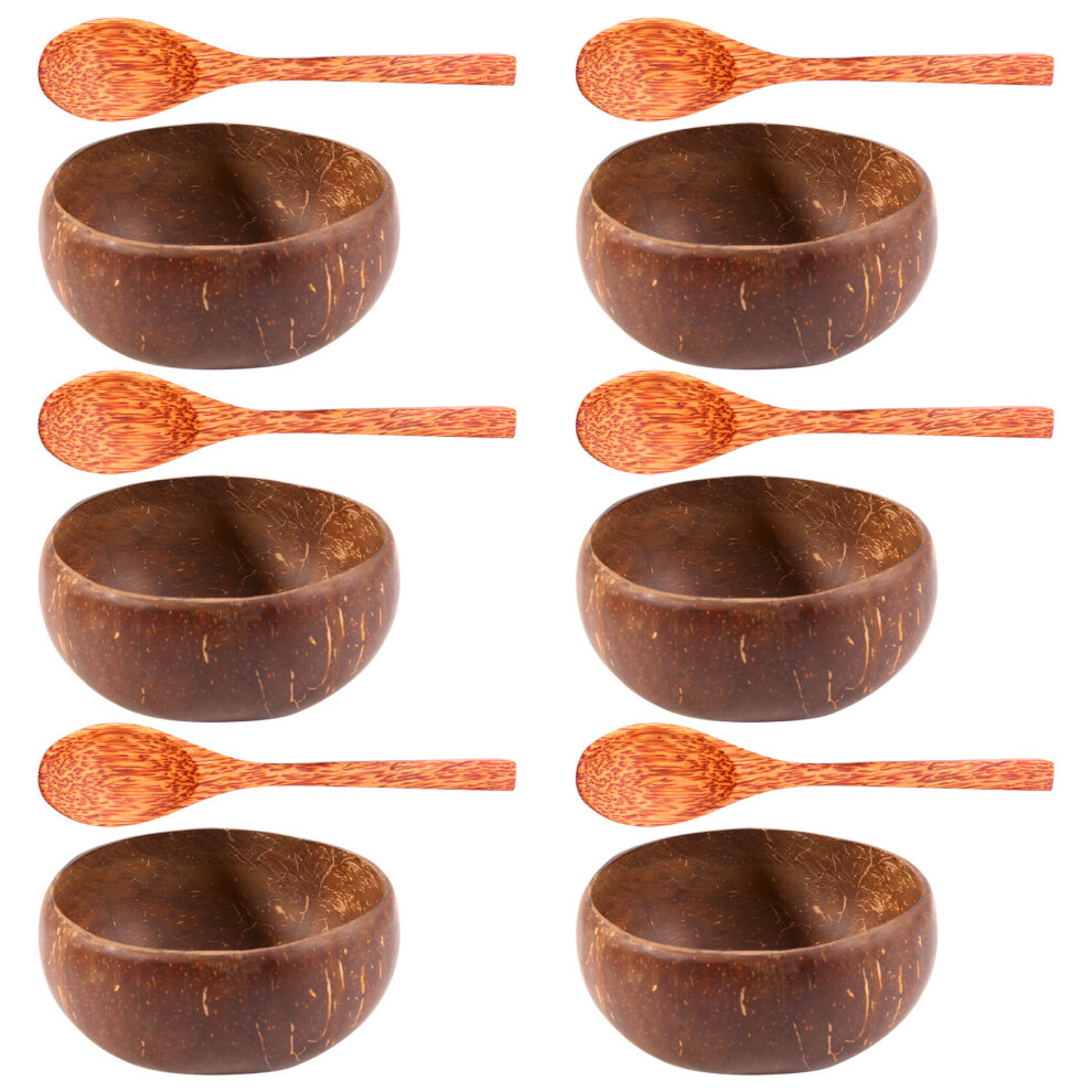 Coconut Bowl Set Handmade Shell Tableware Wood Spoon Dessert Fruit Salad Mixing Rice Ramen 12Pcs Exogio