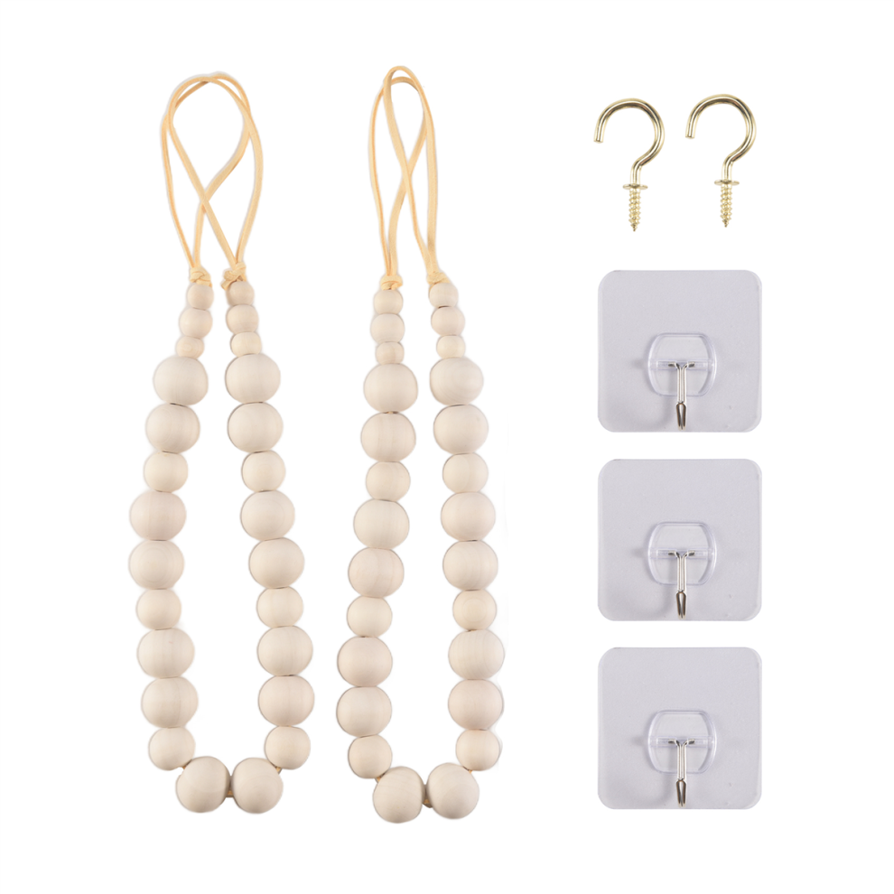 2Cps Curtain Tie Backs, Natural Wood Drape Tiebacks, Window Treatment, Farmhouse Garland, Boho Decor Accessories-image-OPC-PJZF2RQ-NEW