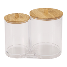 Porta cotton fioc con coperchio in bambù, dispenser rotondo per cotton fioc in acrilico