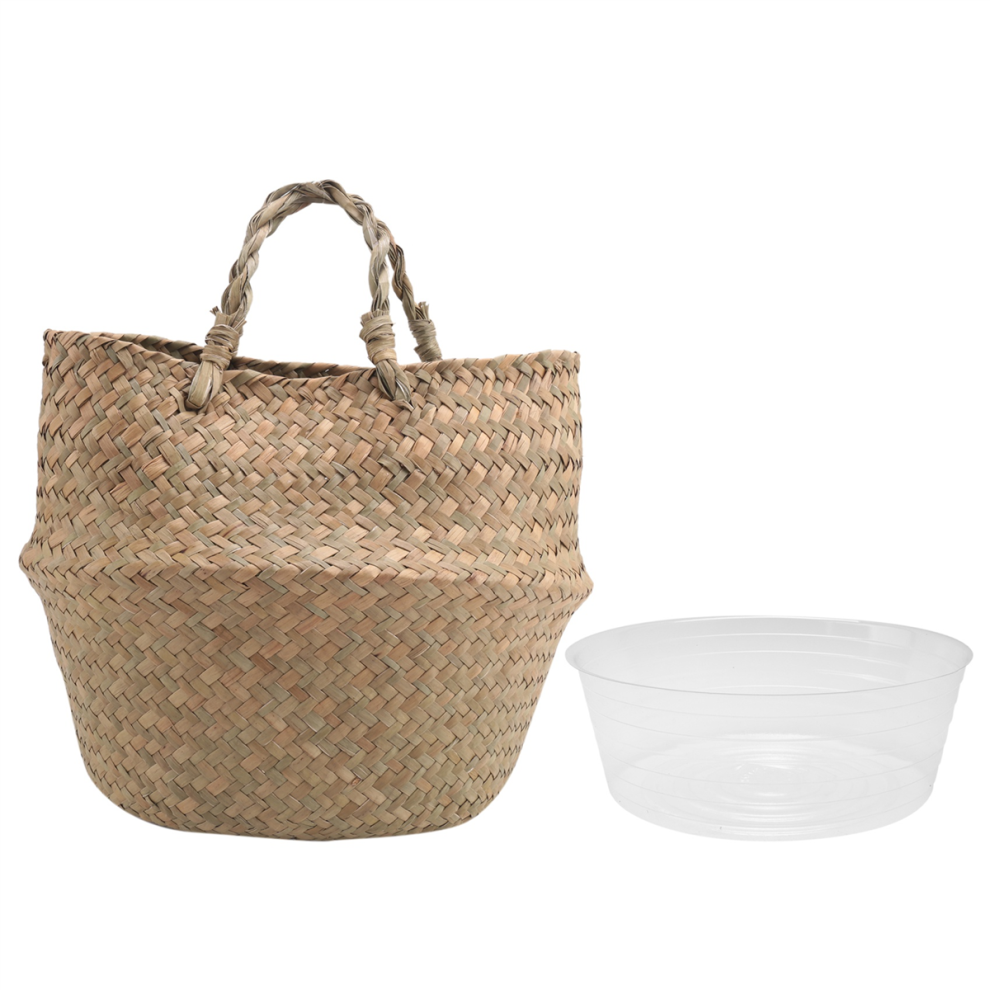 Plant Basket With Liner, Woven Seagrass Belly Baskets, Decorate ,Storage Laundry Picnic Grocery Straw Bag Exogio