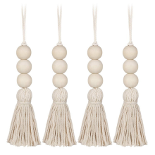 Wood Bead Garlands,Farmhouse Beads Tassels, Rustic Country Decor Prayer for Home Door Knob Decor(4Pcs)