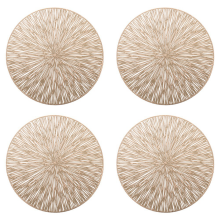 Lot de 4 sets de table ronds en PVC creux pour restaurant, tapis de table anti-chaleur, tapis de table à manger, tapis d'assiette à steak doré
