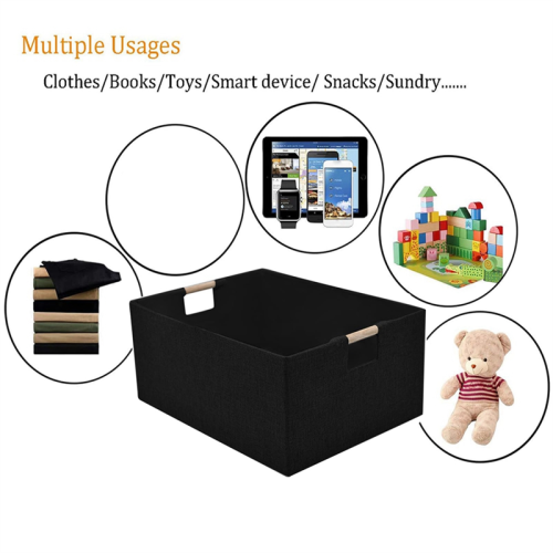 Rectangular Storage Bin Baskets for Decorative Basket with Wood Carry Handles A 2