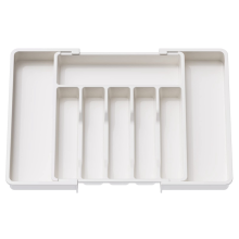 Organizador de cubiertos, bandeja extensible para utensilios de cocina, soporte ajustable para cubiertos y cubiertos, color blanco