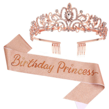 Birthday Girl Crown Princess with Sash for Women Happy Party Supplies Rose Gold