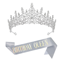 Coronas de cumpleaños para mujer, banda plateada y diadema de princesa con diamantes de imitación para fiesta de cumpleaños