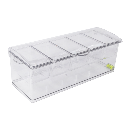 Fruit Vegetable Spice Container with Lid, Plastic Ingredient Container, Box, 5 Compartments, Side 1