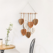 Tapiz de macramé con hojas para colgar en la pared, estilo bohemio, para decoración del hogar, tejido estético, para bodas, color caqui