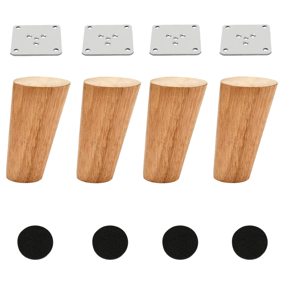 Wood 4 Inch Tapered Furniture Legs Set of Round Solid Unfinished Mid Century Couch Feet Replacement for Sofa-image-OPC-PJZF88V-NEW