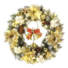 Couronne de Noël artisanale en aiguilles de pin avec pommes de pin et accents dorés, lumières LED - Décoration de Noël parfaite