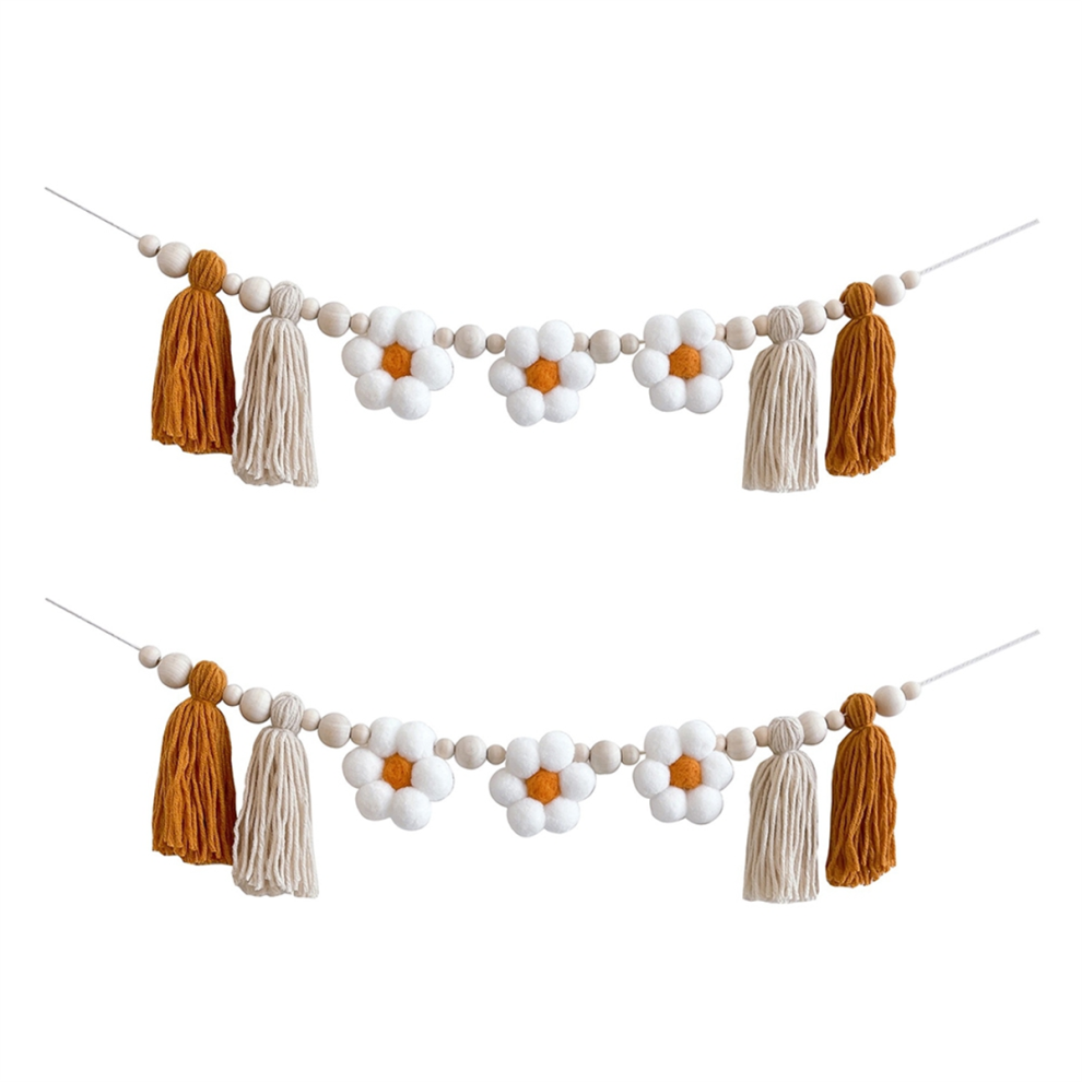 2 Pcs Daisy Wooden Garland Decor Beads Boho Hippie Nursery For Classroom White Exogio