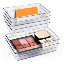 Desk Drawer Organizer Bins 6 PCS, 9X6X2In Clear Organizers with Silicone Pads, Vanity , Non Slip 6Pcs