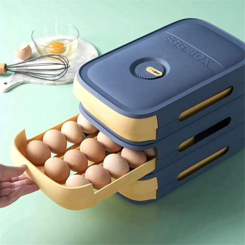 Drawer Type Refrigerator Egg Storage Box, with Date Reminder,Stackable Plastic Tray for Kitchen Tool(White) 2