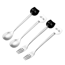 Cute Cats Coffee Spoon and Fork Set, Ceramic Stainless Steel Dessert Drink Spoons Fruit