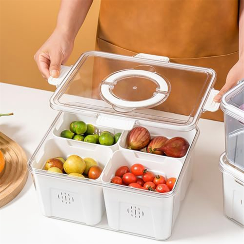 Fridge Organizer with Lids,Stackable Refrigerator Bins, Removable Containers for Food and Storage White 2