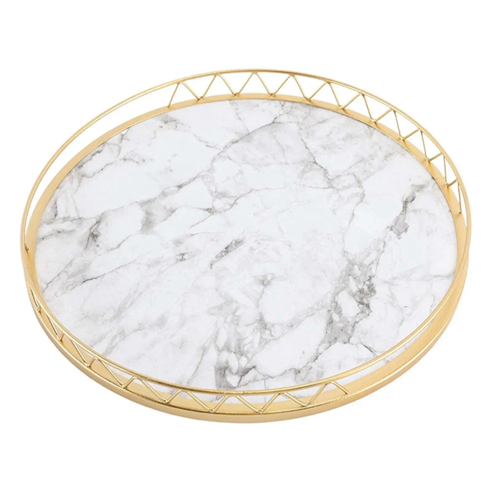 Exogio Round Household Simple Snack Dried Fruit Plate Small Dry Tea Table Tabletop Storage Light Luxury Marble Pattern Tray,B,L