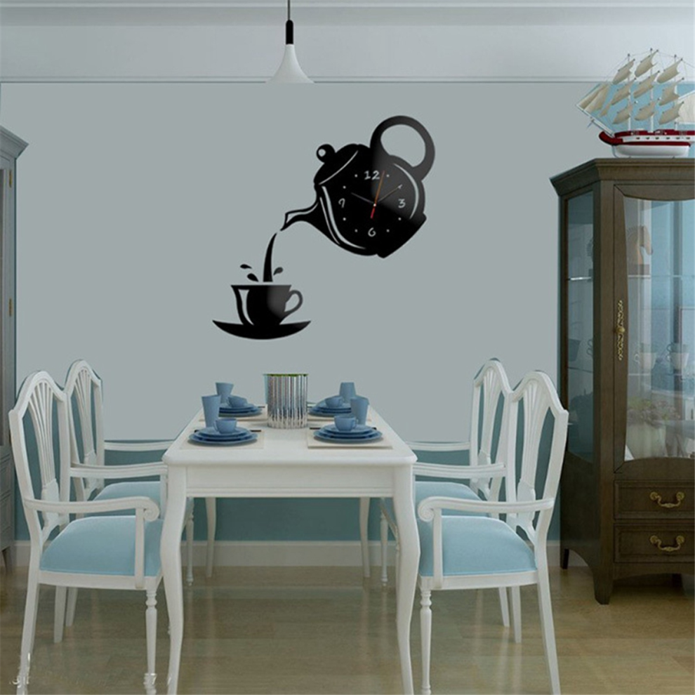 3Pcs Diy Acrylic Coffee Cup Teapot 3D Wall Clock Decorative Kitchen Clocks Living Room Dining Home Decor Exogio