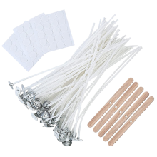 Mèches de bougie en vrac de 10 cm, 100 pièces avec autocollants de mèche et bois