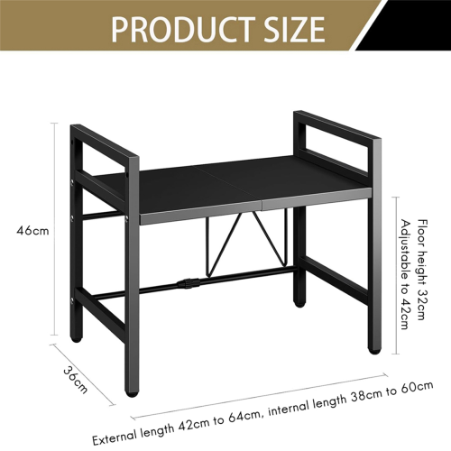 Extendable Microwave Oven Rack 2-Tier Stand with Storage Shelf Heavy Duty 6 Hooks 2