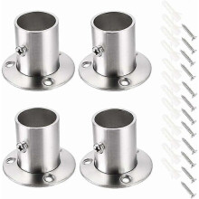 4 Pack Curtain Rod Brackets Track Bracket Socket Rod Bracket Stainless Steel Flange Set Closet Rod End Brackets for Closet Curtain (Silver)