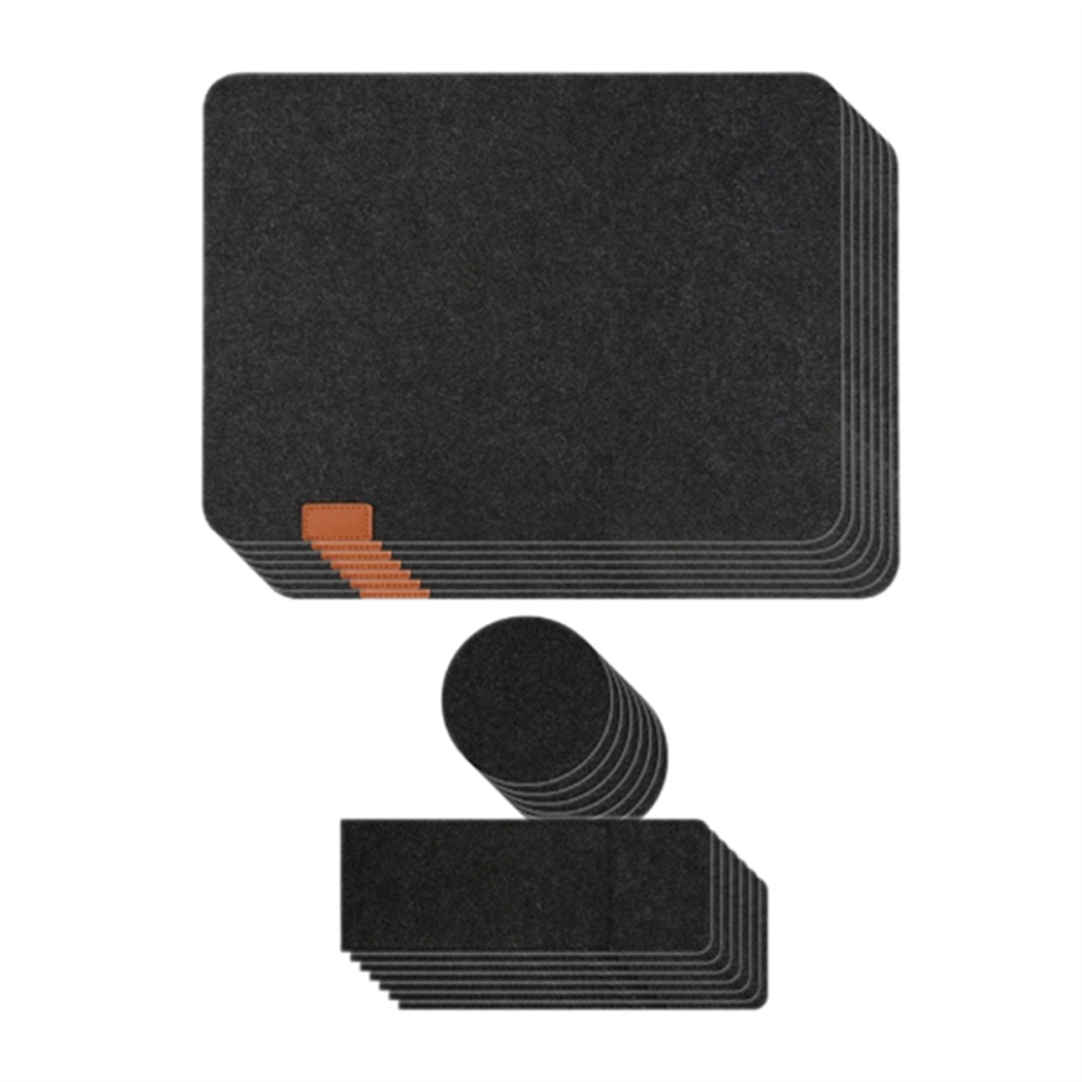 7 Set Washable Felt Placemats Table Mats Glass Knife Fork Coasters Cutlery Bags Insulation Pads Black Exogio