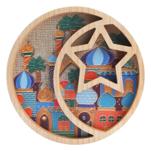 Ramadan Decorations for Home -11.6 Inch Tray Eid Mubarak Religious Painting Cupcake Food Candy Plates Wooden