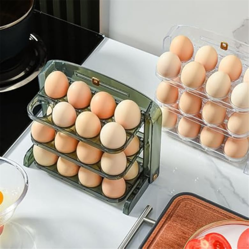 Flippable Egg Holder for Refrigerator,3 Layer Storage Container Fridge Side Door,Foldable Tray 2