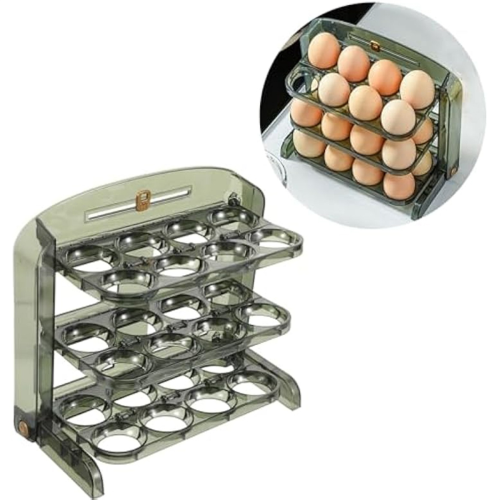 Flippable Egg Holder for Refrigerator,3 Layer Storage Container Fridge Side Door,Foldable Tray 1