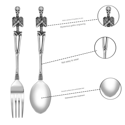 Halloween Fork Skeleton Skull Handle Tableware Vintage Dinner Table Flatware Set Christmas Gifts A 2