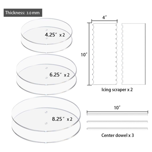 Acrylic Round Cake Disk Set,Acrylic Discs Set,Comb Scrapers,Dowel Rods,Icing ,Acrylic Smoother 2