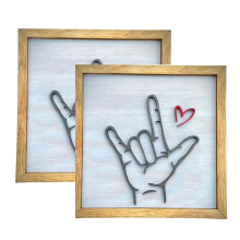Art mural en langue des signes Love You, peinture de décoration pour la maison, cadre photo en bois, symbole de la main pour