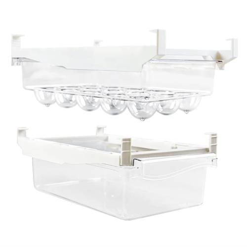 Fridge Organizer Set, Under-Shelf Drawer for Fruit, Eggs - Refrigerator Storage Box, Fresh-Keeping Kitchen Organization