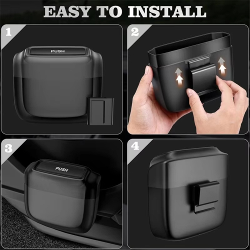 Car Trash Bin with Lid - Hanging Vehicle Garbage Dust Case, Pressing Square Can, Auto Interior Accessory 1