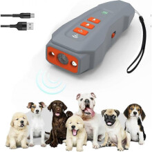 (Gray Orange) Dog Bark Deterrent Device, 3-in-1 Rechargable Ultrasonic Anti Barking Device, Ultrasonic Training Tool For Unwanted Dog Behavior