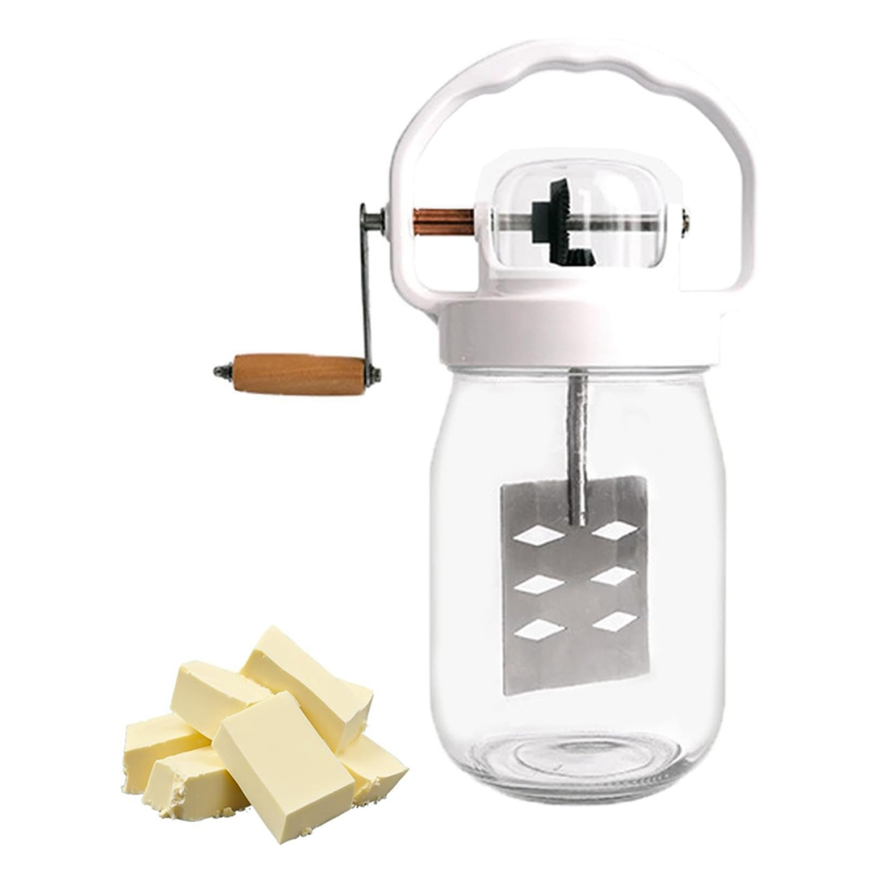 Manual Glass Butter Churner with Wooden Handle 1.5L Capacity Jar Churns Hand Crank-image-OPC-PJZFHD7-NEW