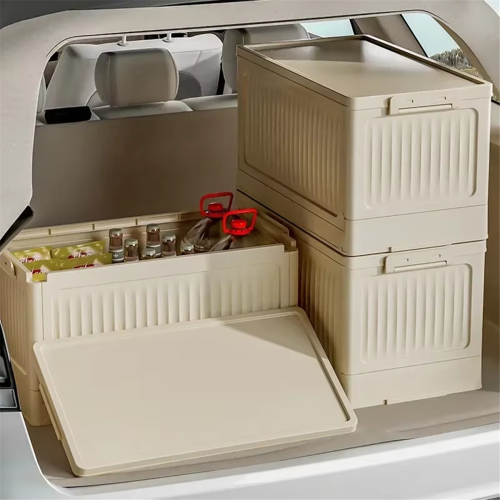 Large Capacity Folding Storage Box with Pulley - Stackable Plastic Organizer Lid, Portable Container for Home 2