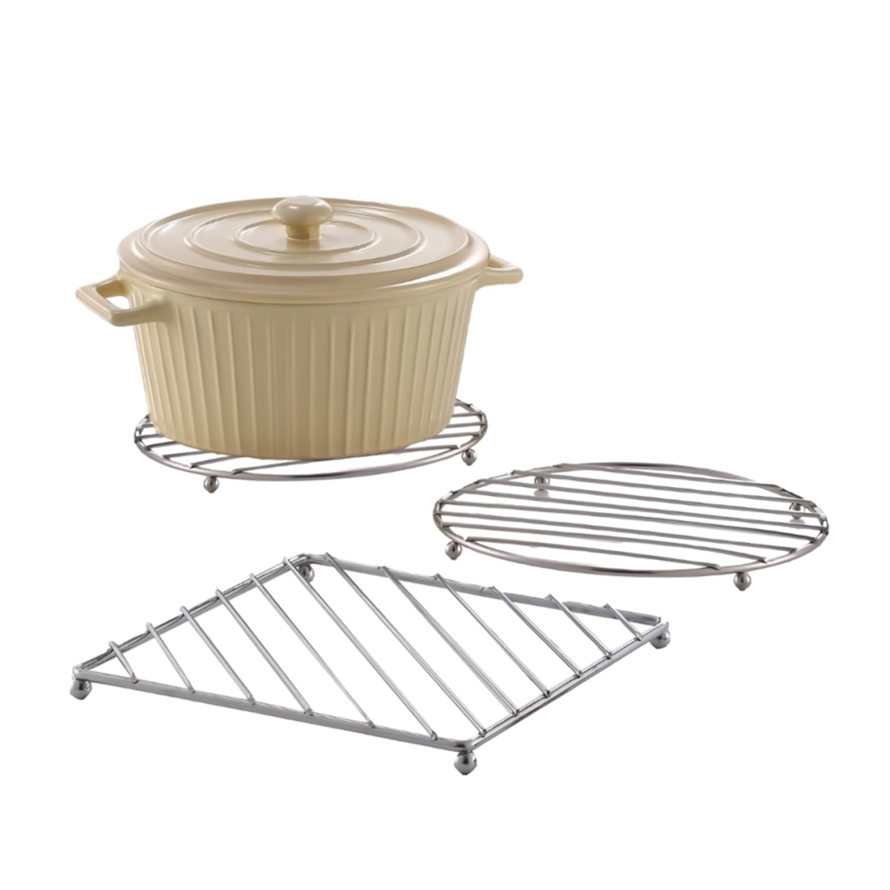 Stainless Steel Trivet Set Of 3 Heatresistant Countertop Protector For Hot Pots/Pans, Square & Round Dishwasher Trivets 4851366108840