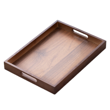 Rectangular Bamboo Wood Tea Tray Display Plate Walnut Color Cup Storage Handle Home Use Japanese Set 35x25x4cm