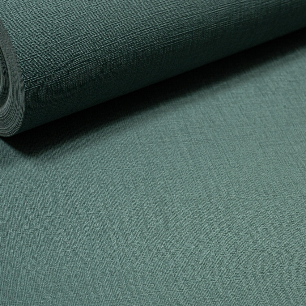 B&Q -  Plain Green Wallpaper Textured Linen Effect Paste The Wall Vinyl Lounge Bedroom - Image 3