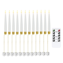 12pcs Flickering Remote 0.5In X 6In LED Short Taper Candles with 12 Crystal Ball Hooks,Flameless Warm Light Candlesticks
