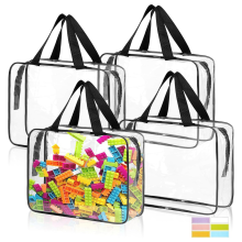 4 Pack Toy Storage Bags, Clear PVC Organizer with Zipper, Large Black Waterproof Reusable Bags Labels