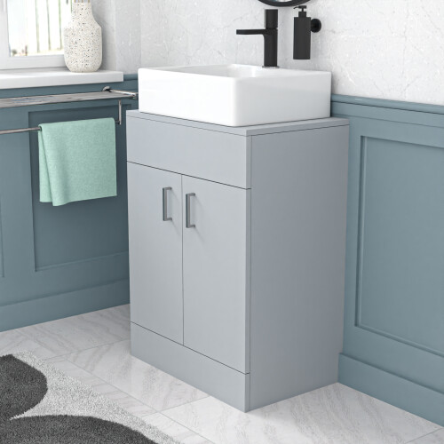 NES Home Nes Home Matte Grey 600mm Vanity Unit, Worktop With Square Bowl Basin 2