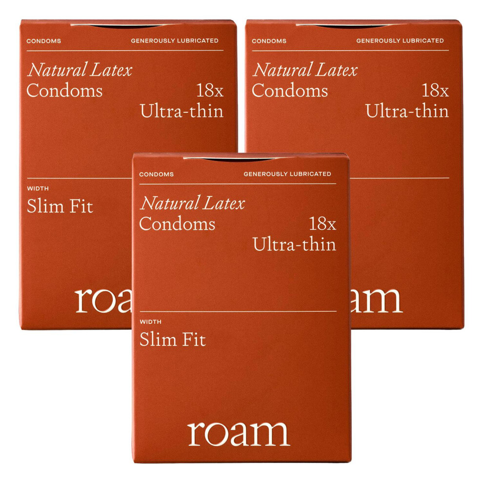 Roam Ultra-Thin Condoms Safer Sex & Contraception - Slim Fit, 54 Pack